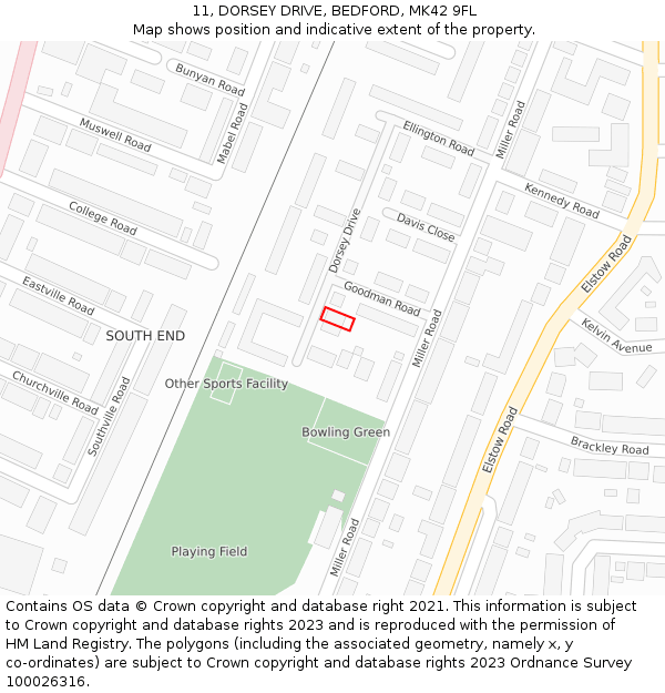 11, DORSEY DRIVE, BEDFORD, MK42 9FL: Location map and indicative extent of plot