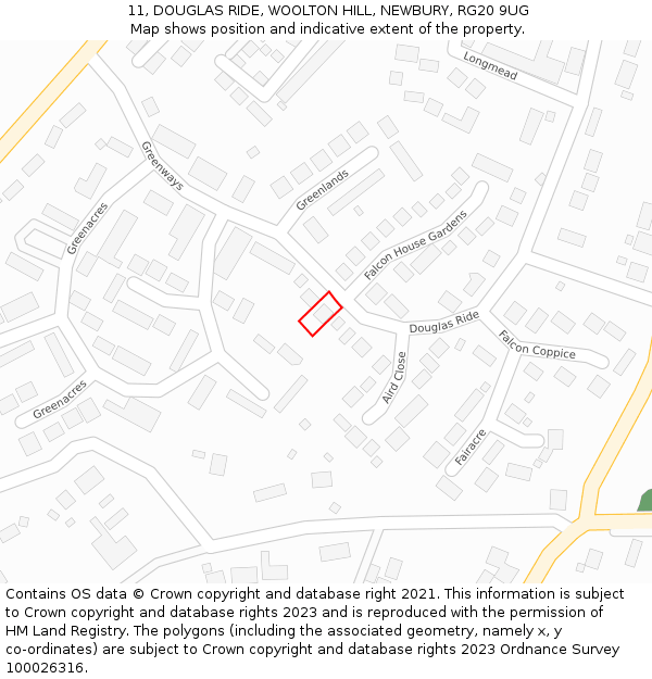 11, DOUGLAS RIDE, WOOLTON HILL, NEWBURY, RG20 9UG: Location map and indicative extent of plot