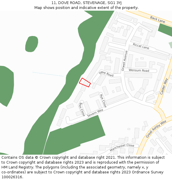 11, DOVE ROAD, STEVENAGE, SG1 3YJ: Location map and indicative extent of plot