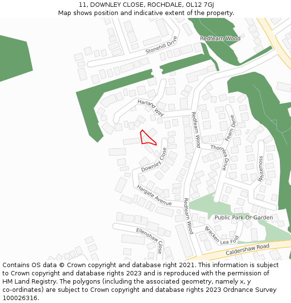 11, DOWNLEY CLOSE, ROCHDALE, OL12 7GJ: Location map and indicative extent of plot
