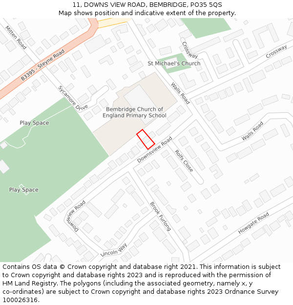 11, DOWNS VIEW ROAD, BEMBRIDGE, PO35 5QS: Location map and indicative extent of plot