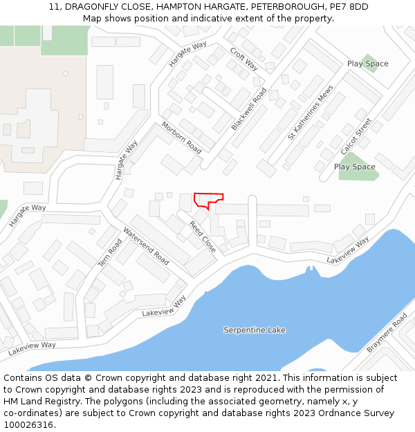 11, DRAGONFLY CLOSE, HAMPTON HARGATE, PETERBOROUGH, PE7 8DD: Location map and indicative extent of plot