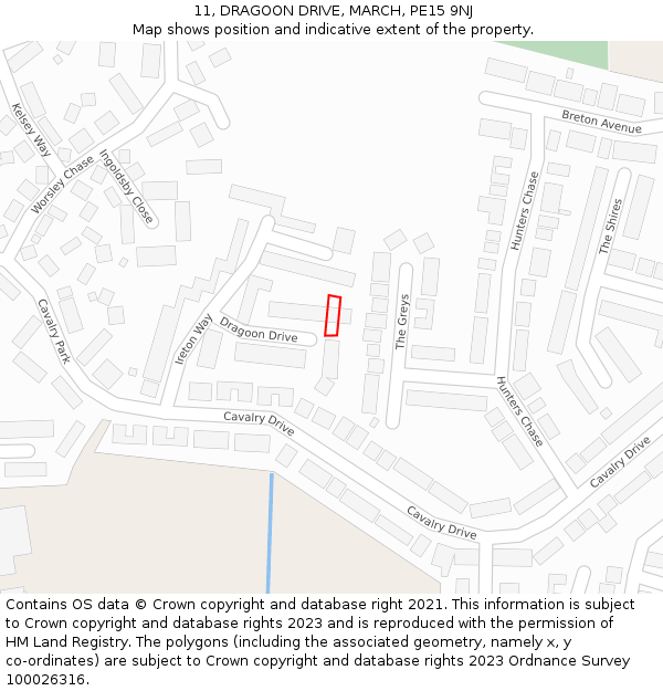 11, DRAGOON DRIVE, MARCH, PE15 9NJ: Location map and indicative extent of plot