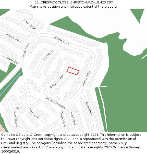 11, DRESWICK CLOSE, CHRISTCHURCH, BH23 2SY: Location map and indicative extent of plot