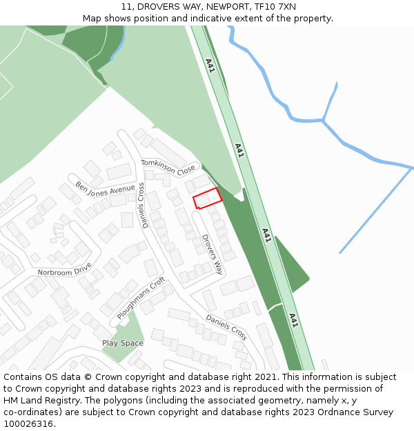 11, DROVERS WAY, NEWPORT, TF10 7XN: Location map and indicative extent of plot
