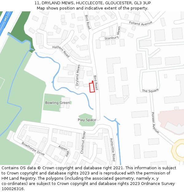 11, DRYLAND MEWS, HUCCLECOTE, GLOUCESTER, GL3 3UP: Location map and indicative extent of plot