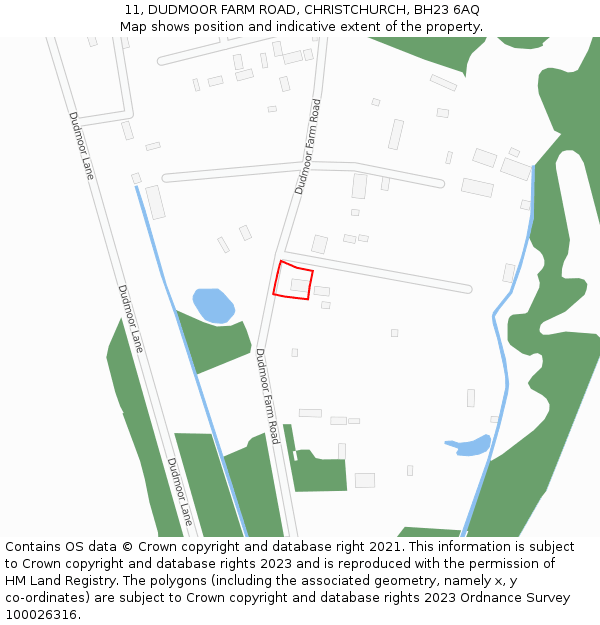 11, DUDMOOR FARM ROAD, CHRISTCHURCH, BH23 6AQ: Location map and indicative extent of plot