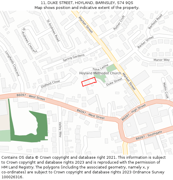 11, DUKE STREET, HOYLAND, BARNSLEY, S74 9QS: Location map and indicative extent of plot