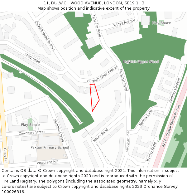 11, DULWICH WOOD AVENUE, LONDON, SE19 1HB: Location map and indicative extent of plot