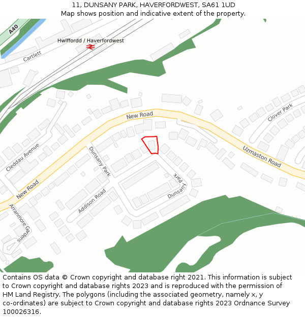 11, DUNSANY PARK, HAVERFORDWEST, SA61 1UD: Location map and indicative extent of plot