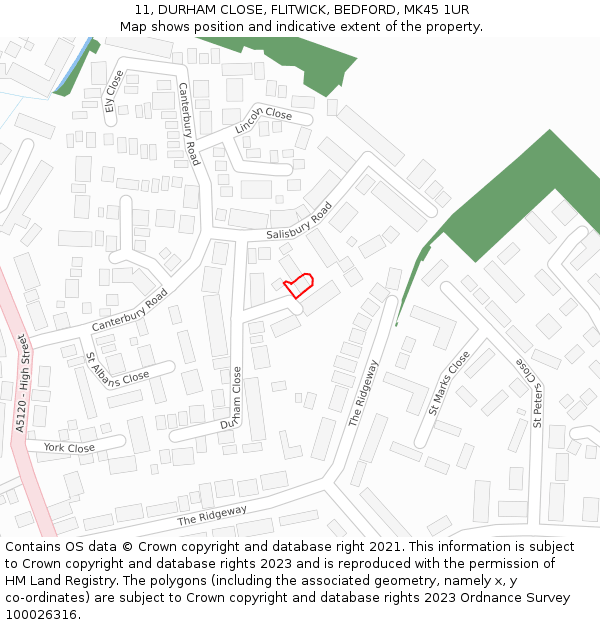 11, DURHAM CLOSE, FLITWICK, BEDFORD, MK45 1UR: Location map and indicative extent of plot