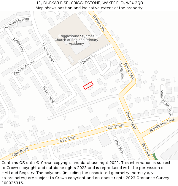 11, DURKAR RISE, CRIGGLESTONE, WAKEFIELD, WF4 3QB: Location map and indicative extent of plot