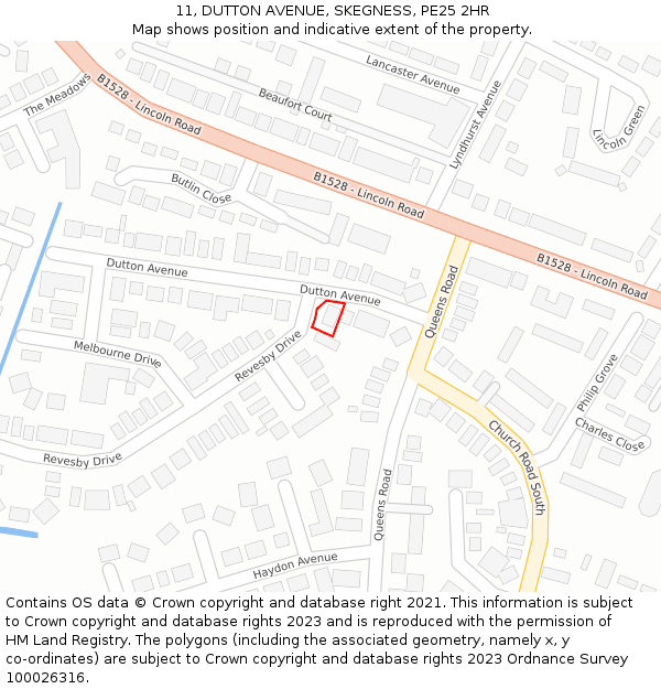 11, DUTTON AVENUE, SKEGNESS, PE25 2HR: Location map and indicative extent of plot