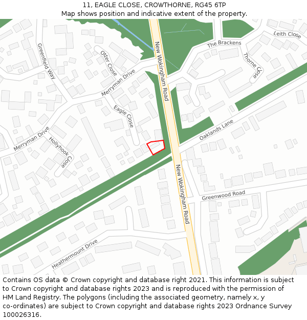 11, EAGLE CLOSE, CROWTHORNE, RG45 6TP: Location map and indicative extent of plot