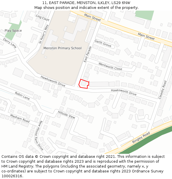 11, EAST PARADE, MENSTON, ILKLEY, LS29 6NW: Location map and indicative extent of plot