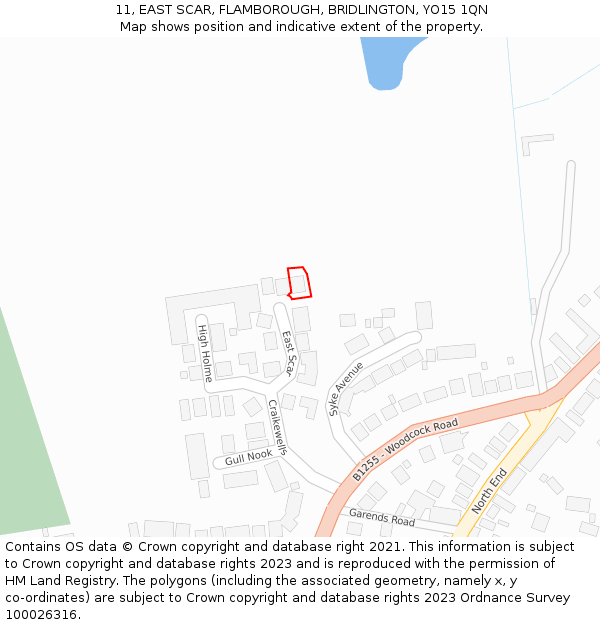 11, EAST SCAR, FLAMBOROUGH, BRIDLINGTON, YO15 1QN: Location map and indicative extent of plot