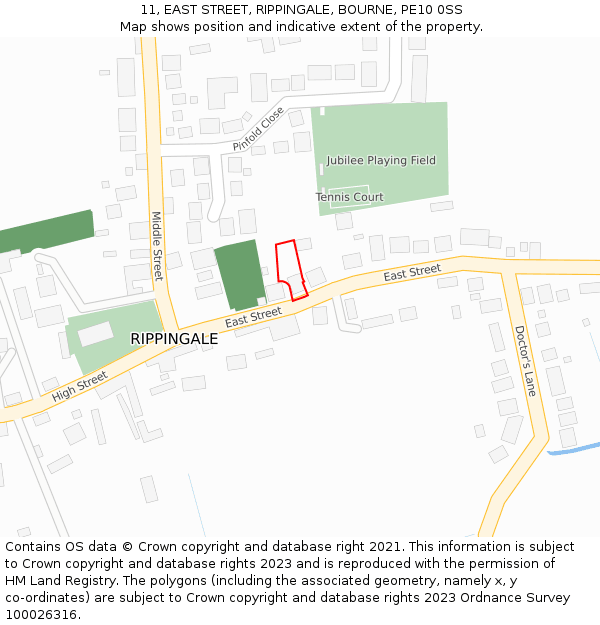 11, EAST STREET, RIPPINGALE, BOURNE, PE10 0SS: Location map and indicative extent of plot