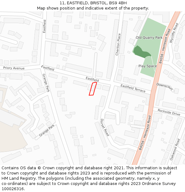 11, EASTFIELD, BRISTOL, BS9 4BH: Location map and indicative extent of plot