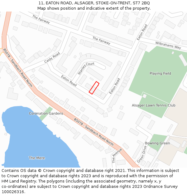 11, EATON ROAD, ALSAGER, STOKE-ON-TRENT, ST7 2BQ: Location map and indicative extent of plot
