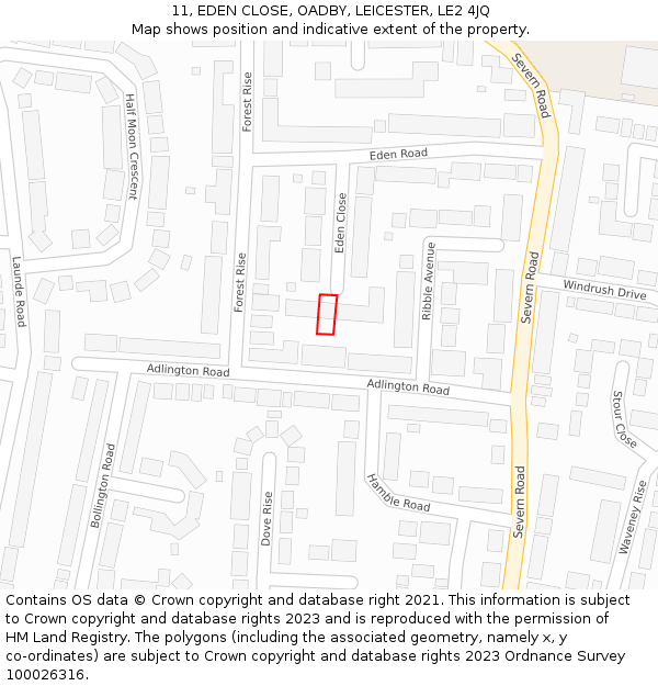 11, EDEN CLOSE, OADBY, LEICESTER, LE2 4JQ: Location map and indicative extent of plot