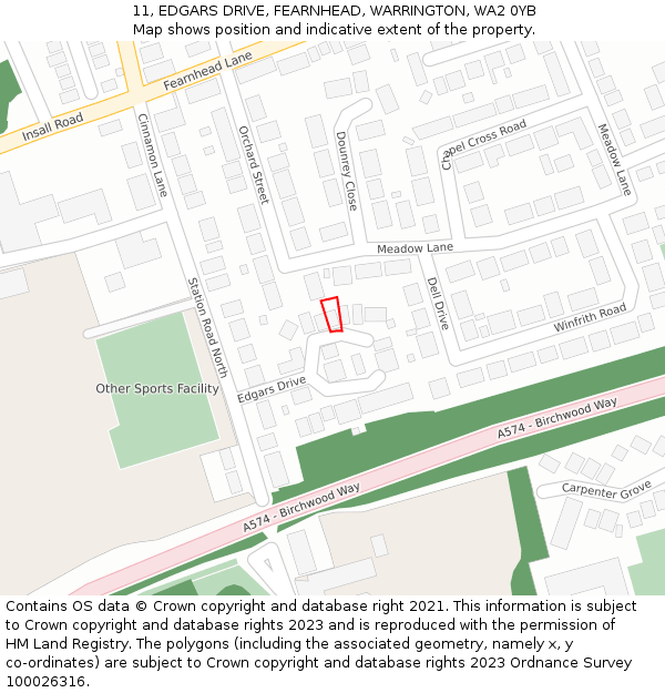 11, EDGARS DRIVE, FEARNHEAD, WARRINGTON, WA2 0YB: Location map and indicative extent of plot