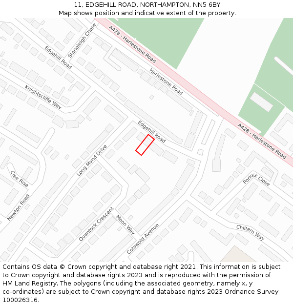 11, EDGEHILL ROAD, NORTHAMPTON, NN5 6BY: Location map and indicative extent of plot