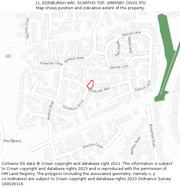 11, EDINBURGH WAY, SCARTHO TOP, GRIMSBY, DN33 3TG: Location map and indicative extent of plot