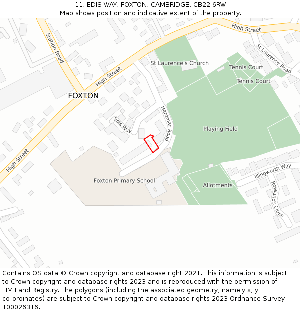 11, EDIS WAY, FOXTON, CAMBRIDGE, CB22 6RW: Location map and indicative extent of plot