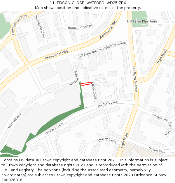 11, EDSON CLOSE, WATFORD, WD25 7BX: Location map and indicative extent of plot