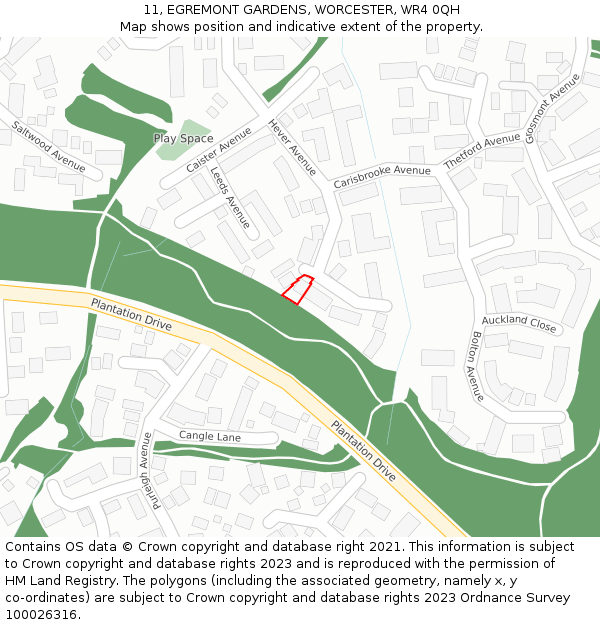 11, EGREMONT GARDENS, WORCESTER, WR4 0QH: Location map and indicative extent of plot