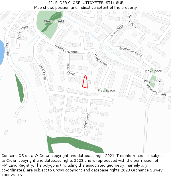11, ELDER CLOSE, UTTOXETER, ST14 8UR: Location map and indicative extent of plot