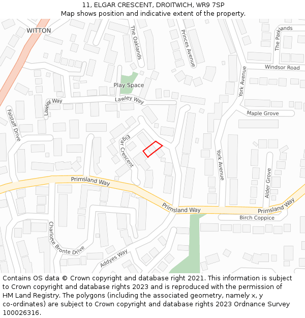 11, ELGAR CRESCENT, DROITWICH, WR9 7SP: Location map and indicative extent of plot