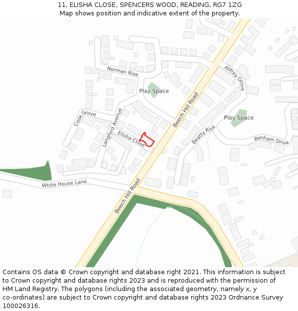 11, ELISHA CLOSE, SPENCERS WOOD, READING, RG7 1ZG: Location map and indicative extent of plot