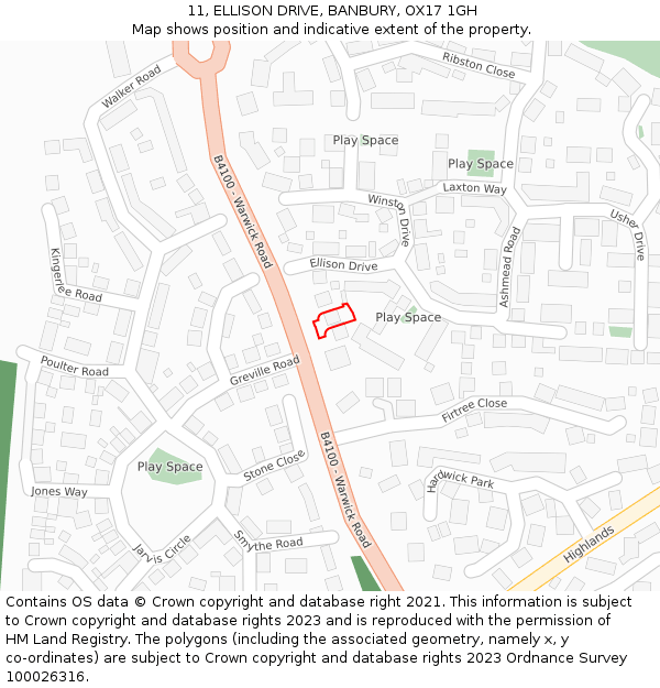 11, ELLISON DRIVE, BANBURY, OX17 1GH: Location map and indicative extent of plot