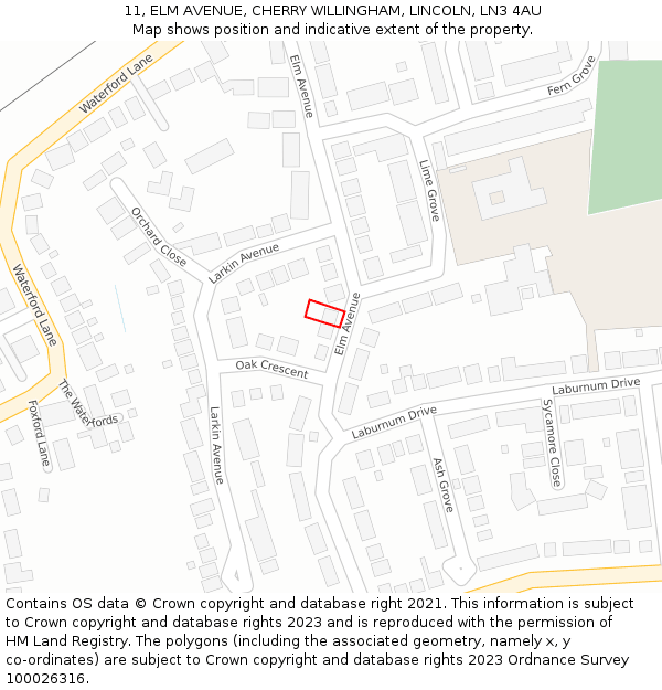 11, ELM AVENUE, CHERRY WILLINGHAM, LINCOLN, LN3 4AU: Location map and indicative extent of plot
