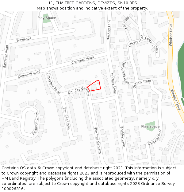 11, ELM TREE GARDENS, DEVIZES, SN10 3ES: Location map and indicative extent of plot
