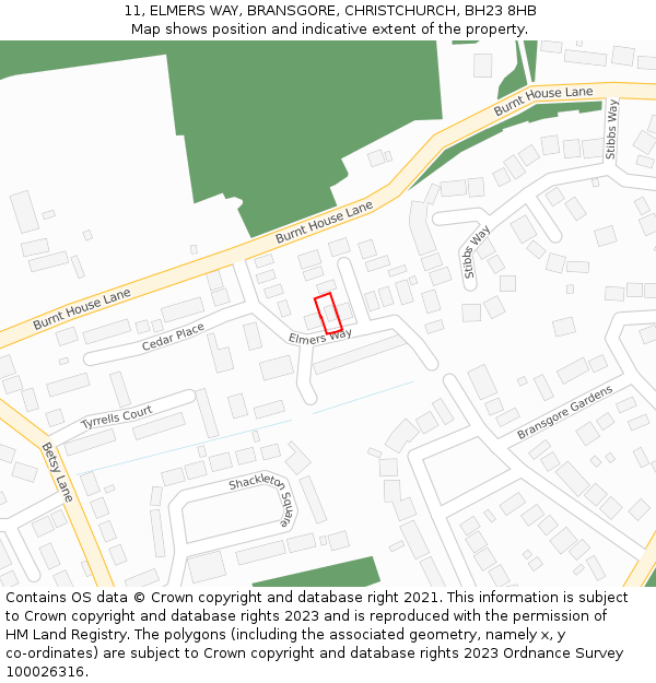11, ELMERS WAY, BRANSGORE, CHRISTCHURCH, BH23 8HB: Location map and indicative extent of plot