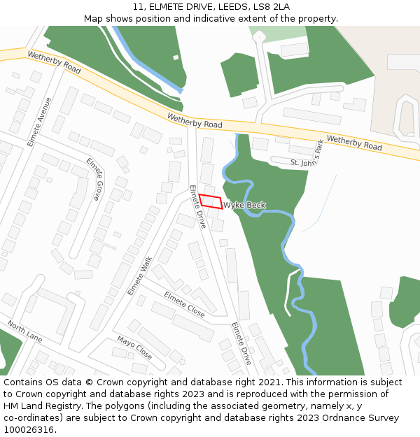 11, ELMETE DRIVE, LEEDS, LS8 2LA: Location map and indicative extent of plot