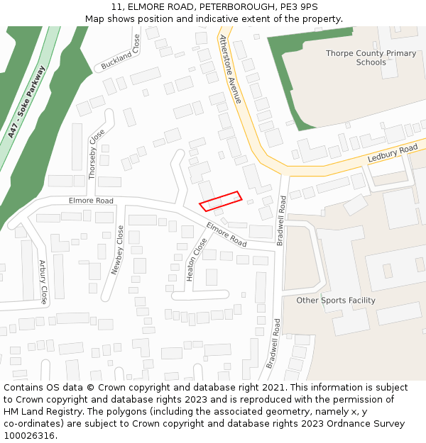 11, ELMORE ROAD, PETERBOROUGH, PE3 9PS: Location map and indicative extent of plot