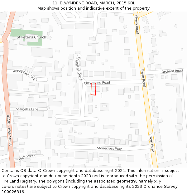 11, ELWYNDENE ROAD, MARCH, PE15 9BL: Location map and indicative extent of plot
