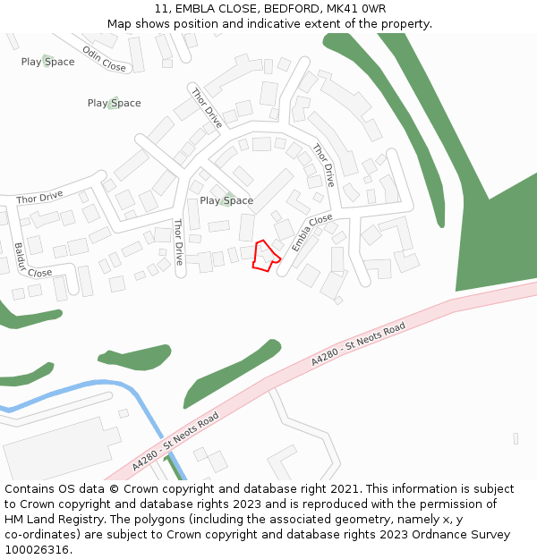 11, EMBLA CLOSE, BEDFORD, MK41 0WR: Location map and indicative extent of plot