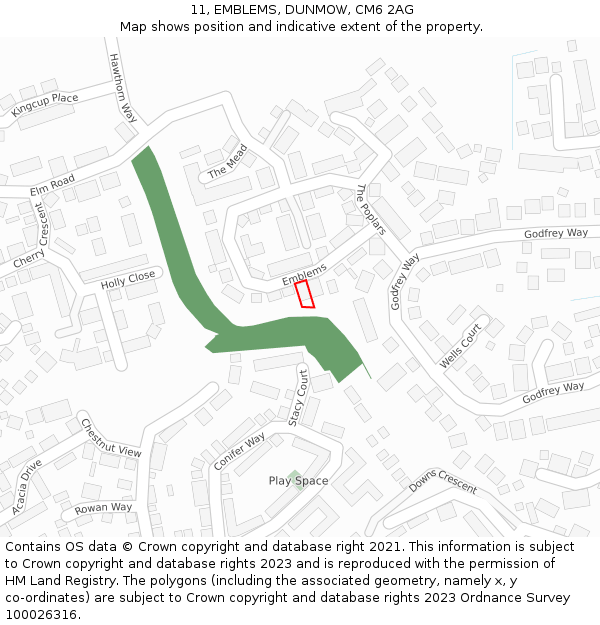 11, EMBLEMS, DUNMOW, CM6 2AG: Location map and indicative extent of plot