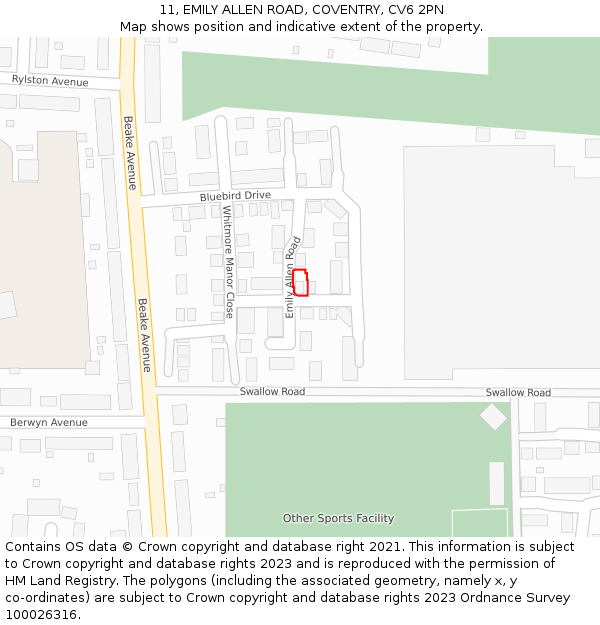 11, EMILY ALLEN ROAD, COVENTRY, CV6 2PN: Location map and indicative extent of plot