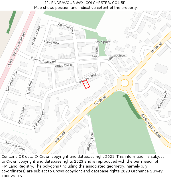 11, ENDEAVOUR WAY, COLCHESTER, CO4 5PL: Location map and indicative extent of plot