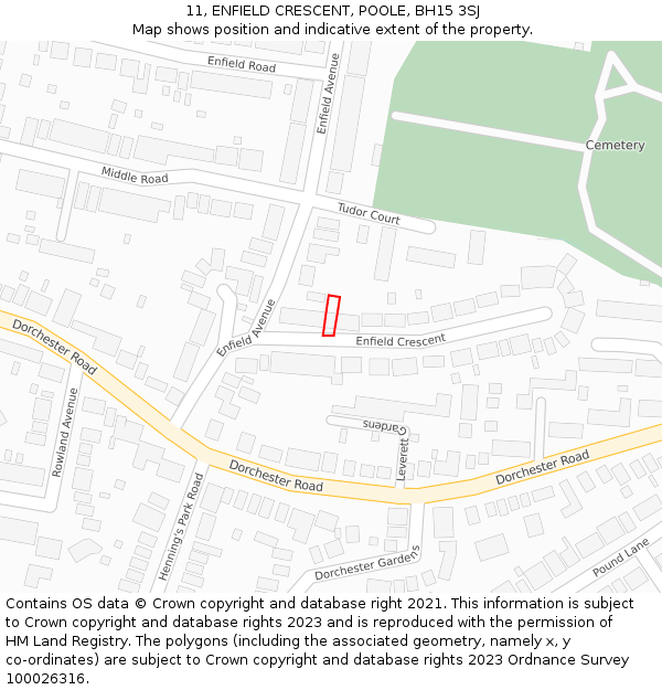 11, ENFIELD CRESCENT, POOLE, BH15 3SJ: Location map and indicative extent of plot