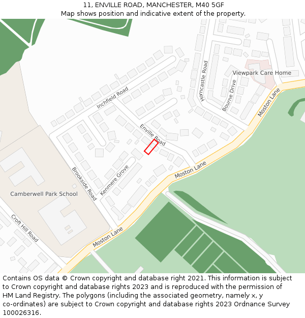 11, ENVILLE ROAD, MANCHESTER, M40 5GF: Location map and indicative extent of plot