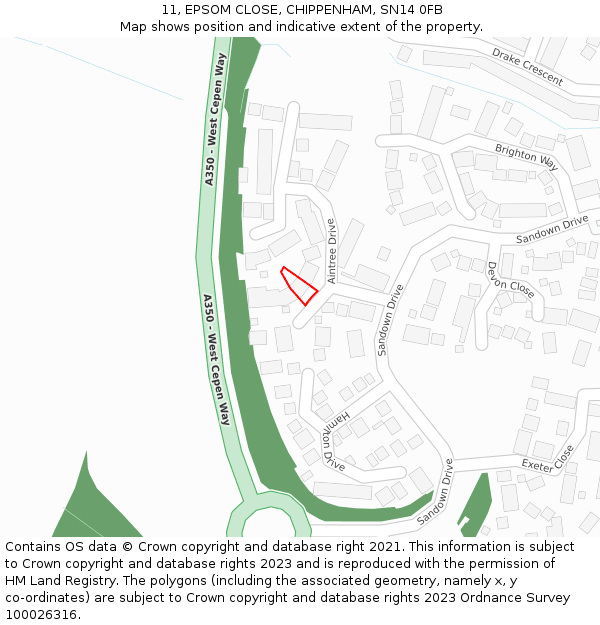 11, EPSOM CLOSE, CHIPPENHAM, SN14 0FB: Location map and indicative extent of plot