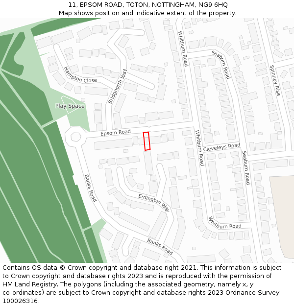 11, EPSOM ROAD, TOTON, NOTTINGHAM, NG9 6HQ: Location map and indicative extent of plot