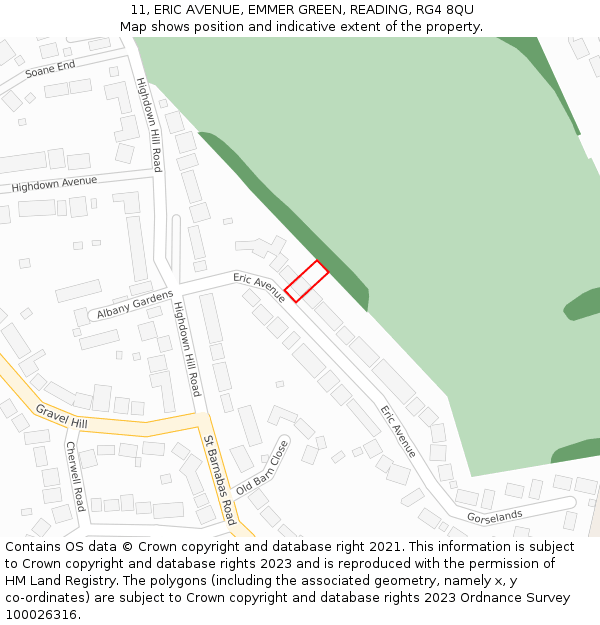 11, ERIC AVENUE, EMMER GREEN, READING, RG4 8QU: Location map and indicative extent of plot