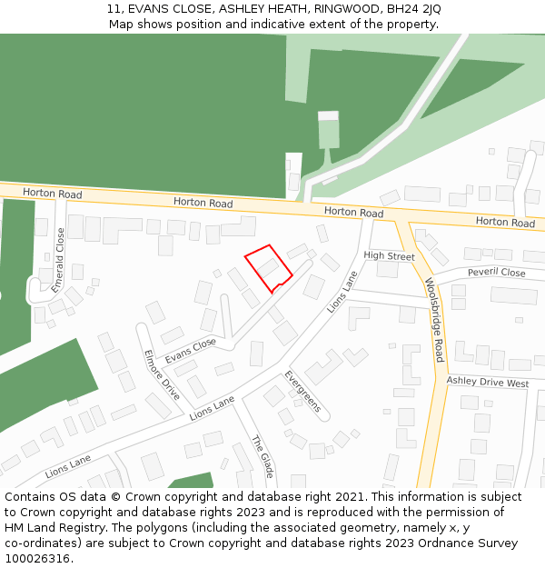11, EVANS CLOSE, ASHLEY HEATH, RINGWOOD, BH24 2JQ: Location map and indicative extent of plot